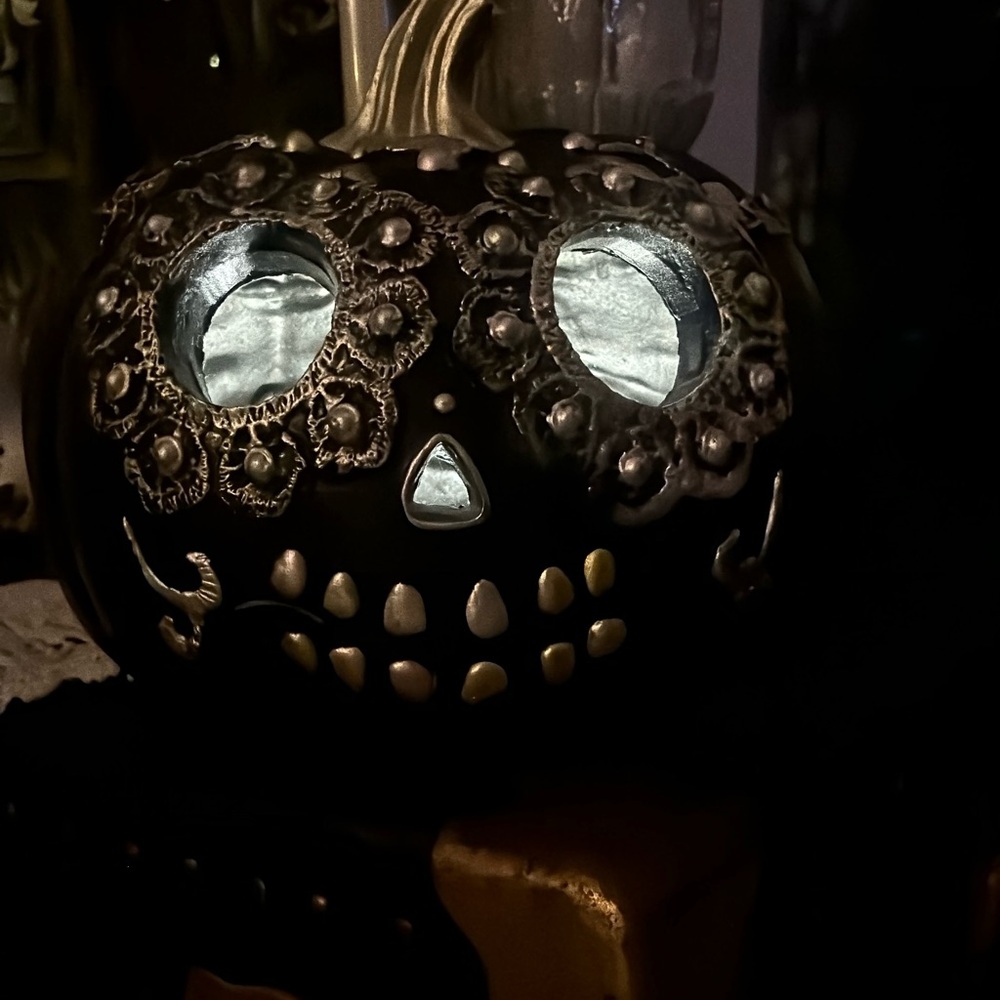 Black sugar skull pumpkin that lights up New